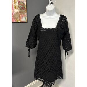 SOLITAIRE Women's Medium Black Sheer Mini Dress Square Neck Boho Coquette Witchy